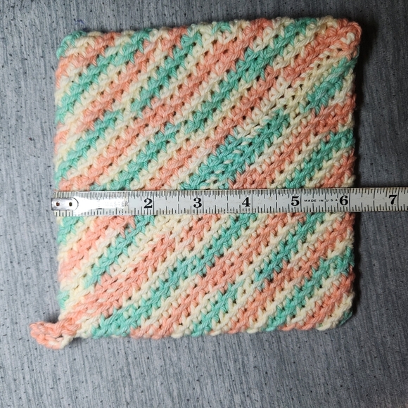 Pot Holders Trivet Hot Pad x2  Handmade Crochet 100% Cotton Peach Mint - Picture 5 of 5